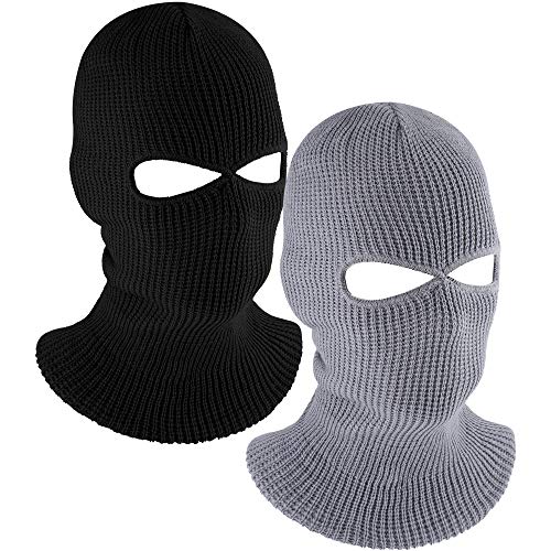 WILLBOND 2 Pieces Knitted Full Face Cover 2-Hole Winter Ski Balaclava Face Covering for Adult Supplies - color: Black, Grey