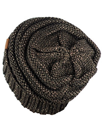 NYFASHION101 Slouch Wrinkled Beanie Cap Slouchy Skull Hat - color: Brown Metallic
