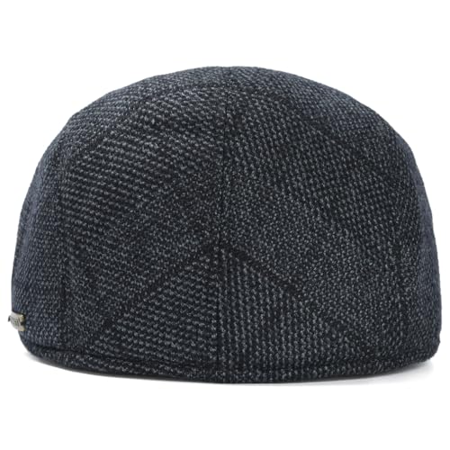 Men's Newsboy Hat with Earflaps Flat Ivy Caps Irish Cabbie Cap - color: Blue Black Square