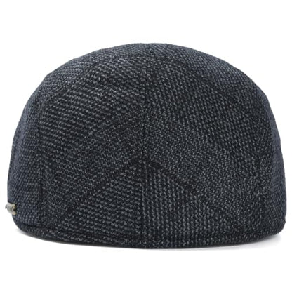 Men's Newsboy Hat with Earflaps Flat Ivy Caps Irish Cabbie Cap - color: Blue Black Square