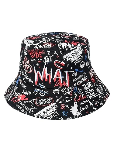 Packable Reversible Printed Bucket Hat Unisex for Men Women Beach Fisherman Cap - color: Black-2