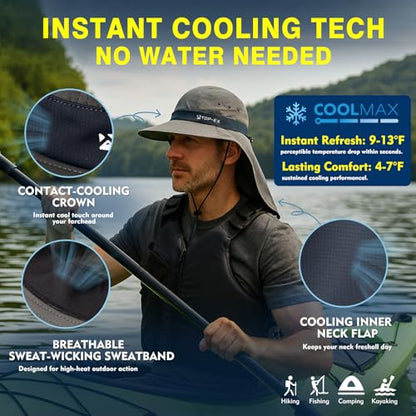 TOP-EX UPF 50+ Cooling Wide Brim Sun Hat for Men with Neck Flap, Packable - color: Dark Grey, size: Large-X-Large