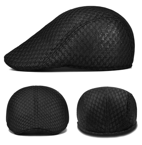 2 Pack Teenagers' Mesh Cap Breathable Summer Newsboy Hat Adjustable Beret Ivy Cap Irish Riding Hiking Hats - color: Black/Navy