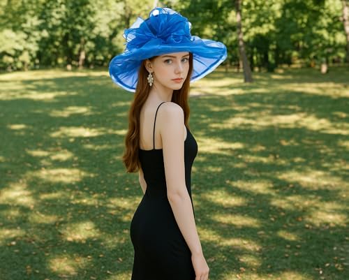 Derby Hats for Women 2026 Women's Elegant Organza Kentucky Fascinator for Church, Tea Party, Weddings Hats - color: Hat1-blue