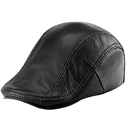Men's Lambskin Leather Flat Cap Ivy Newsboy Hats Beret Cabbie Hat - color: Black