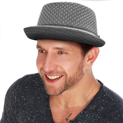 The Hat Depot Unisex Light Weight Classic Soft Cool Mesh Pork Pie hat - color: Grey, size: Small-Medium