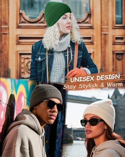 Wool Beanie for Men Women, Seamless Knit Cuffed Warm Winter Hats - color: 1pcs-kelly Green