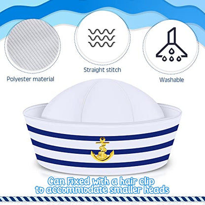 Syhood 12 Pcs Blue with White Sailor Hats Captain Navy Hat - style: Lovely Style