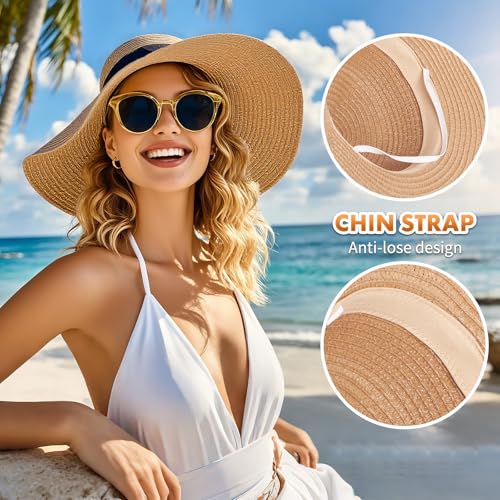 Barelove Sun Straw Hat Wide Brim Shape Hat with UPF 80+, Packable Foldable Floppy Summer Beach Hat for Women Men - color: Khaki-wide