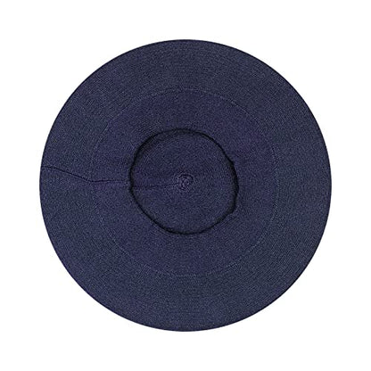 Gllutt Beret Hat French Style Stretchy Knitting Solid Color Both Side Usable - color: Light Navy Blue
