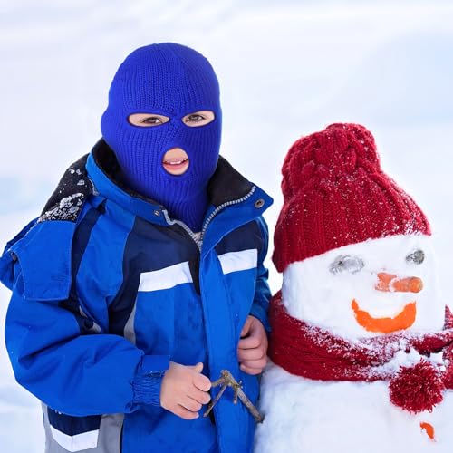 2 Pcs Kids 3-Hole Ski Mask Children Knitted Full Face Mask Winter Balaclava Face Cover for Kids Boys Girls - color: Red, Royal Blue