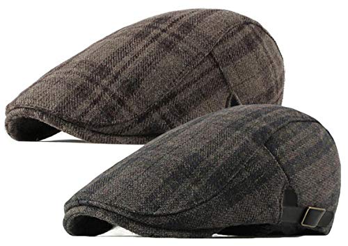 2 Pack Men's Cotton Flat Cap Ivy Gatsby Newsboy Hat - color: G