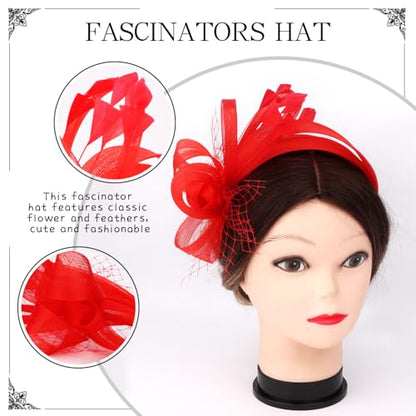 Fascinators Hats for Women, Fascinator Headband Tea Party Hat - color: Red