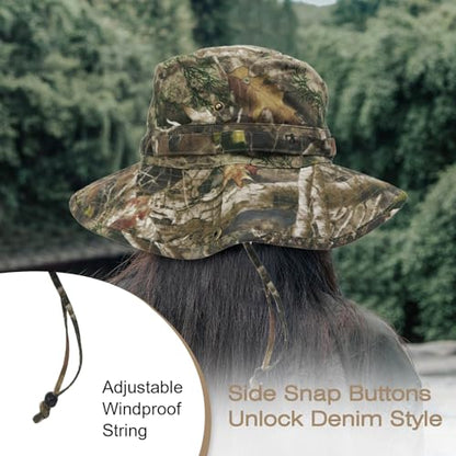 Bucket Hat UV Protection Sun Hat, Boonie Fishing Safari Hats for Outdoors - color: Forest Camo