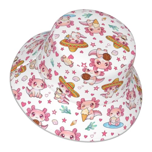 Bucket Hat for Men Women Packable Reversible Printed Summer Hats - color: Axolotl