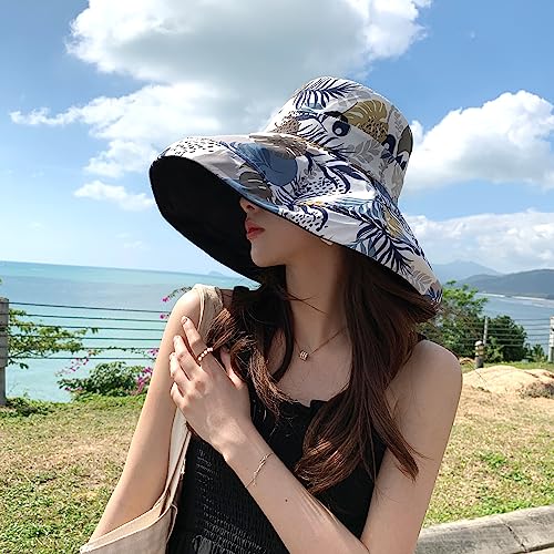 HUAMULAN Women Summer Vacation Wide Brim Sun Hat Reversible Fishing Hats - color: Black