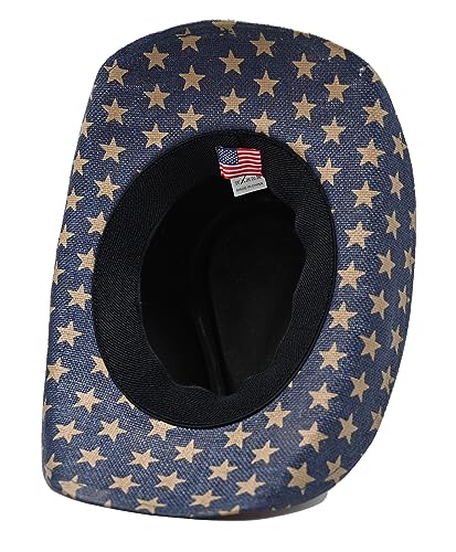 THE CELL Straw Cowboy Hat - style: Flag_navy Crown_silver Star