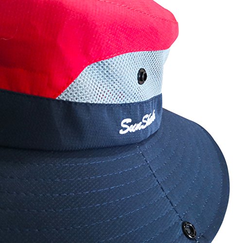 Muryobao Women's Ponytail Sun Hat UV Protection Foldable Mesh Wide Brim Beach Fishing Hat - color: Navy