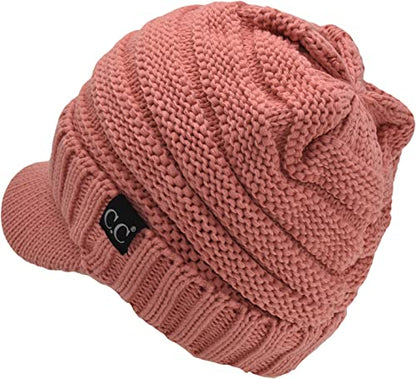 C.C Trendy Warm Oversized Chunky Soft Oversized Ribbed Slouchy Knit Hat with Visor Brim - color: Salmon Pink