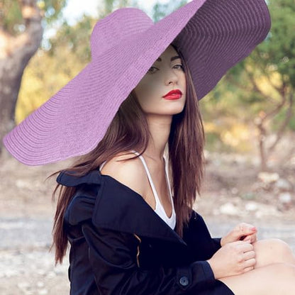 Lifup Straw Sun Hat for Women, Wide Brim Oversized Summer Beach Hat - color: Purple