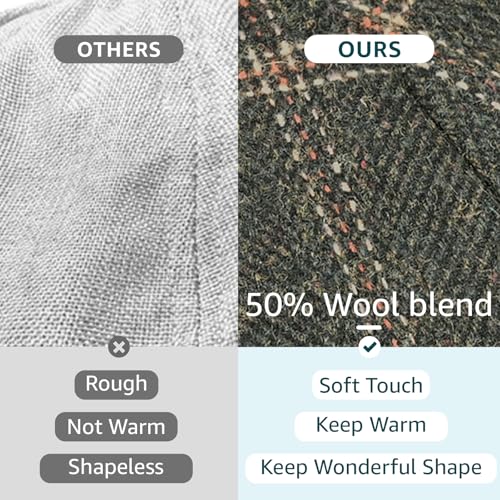 Mens Newsboy Cap High Woolen Tweed Gatsby Hat Ivy Cabbie Flat Golf Cap for Fathers Women Unisex - color: Plaid Green, size: 7-7 1/8