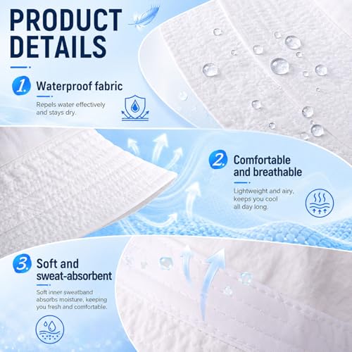 Waterproof Bucket Hats for Women Packable White Rain hat Sun Hat