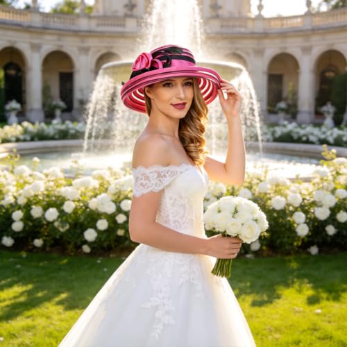 Ruphedy Women Derby Church Dress Bucket Hat Fascinators Tea Party Wedding Hat - color: S027-rose