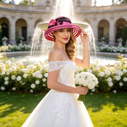 Ruphedy Women Derby Church Dress Bucket Hat Fascinators Tea Party Wedding Hat - color: S027-rose