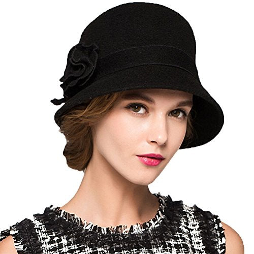 Maitose™ Women's Wool Felt Flowers Church Bowler Hats - color: Black