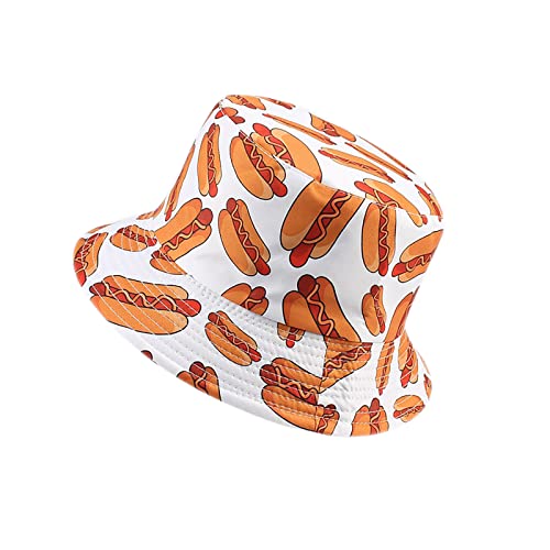 Unisex Print Bucket Hat Sun Hat for Women Men,Reversible Cotton Summer Beach Hat Fisherman Hat - color: Hot Dog
