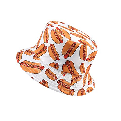 Unisex Print Bucket Hat Sun Hat for Women Men,Reversible Cotton Summer Beach Hat Fisherman Hat - color: Hot Dog