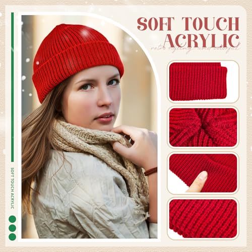 SATINIOR 4 Pieces Trawler Beanie Watch Hat Roll up Edge Skullcap Fisherman Beanie Unisex - color: Red, White, Grass Green, size: One Size
