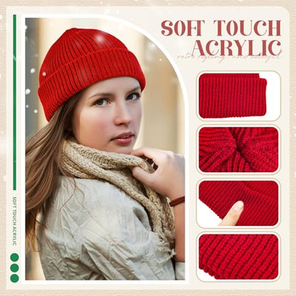 SATINIOR 4 Pieces Trawler Beanie Watch Hat Roll up Edge Skullcap Fisherman Beanie Unisex - color: Red, White, Grass Green, size: One Size