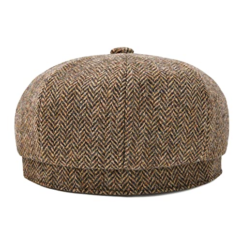 BOTVELA Men's 8 Panel Wool Blend Newsboy Flat Cap - color: Light Khaki, size: 7 7/8