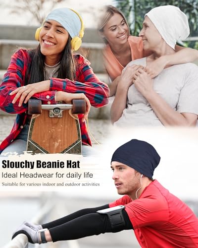 100% Cotton Summer Beanie for Men Women, Thin Soft Slouchy Beanies - color: 1pcs-navy Blue, size: Large