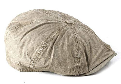 Mens 8 Panel Washed Cotton Newsboy Cap, Outdoor Sun Protection Flat Cap - color: Khaki