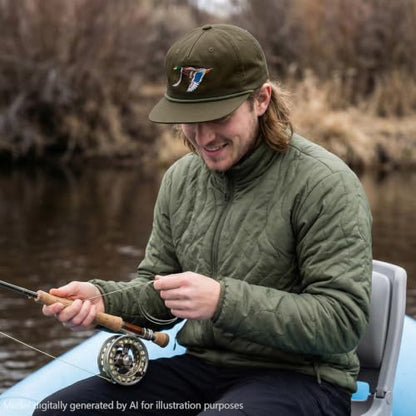BASSDASH Embroidered Soft Top Flat Brim Duck Hat Snapback Cap for Hunting, Fishing, and Outdoor Activities - color: Army Green/Mallard