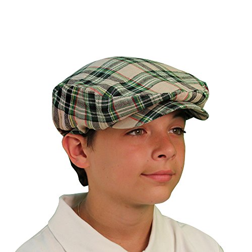 Plaid Flat Golf Cap: 'Par 5' - color: Khaki Stewart