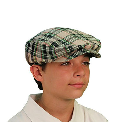 Plaid Flat Golf Cap: 'Par 5' - color: Khaki Stewart