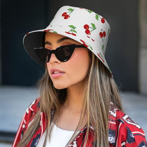 Bucket Hat for Men Women Funny Hat Unisex Foldable Summer Travel Beach Hat - color: Cherry Bucket Hats