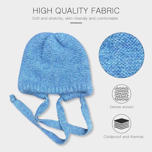 LumiSyne Winter Wool Knitted Hat Adjustable Drawstring Dual Purpose Earflap Hat and Knitted Bag Slouch Beanie Baggy Skull Cap - color: Blue