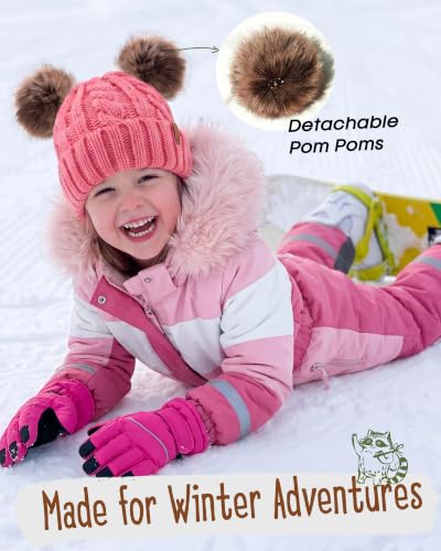 FURTALK Toddler Winter Hat Knit Beanie Double Faux Fur Pompoms Girls Boys - color: Deep Pink, size: 2-6 Years