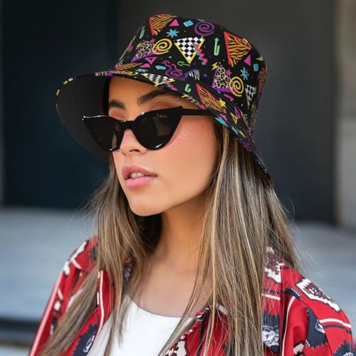 Bucket Hat for Men Women Packable Sun Hats Fisherman Outdoor Summer Travel Hiking Beach Caps - color: 8090s Black
