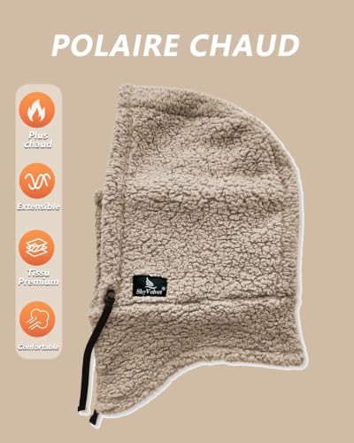 Shy Velvet Sherpa Hood Balaclava Wind-Resistant Ski Mask for Men and Women - color: Beige