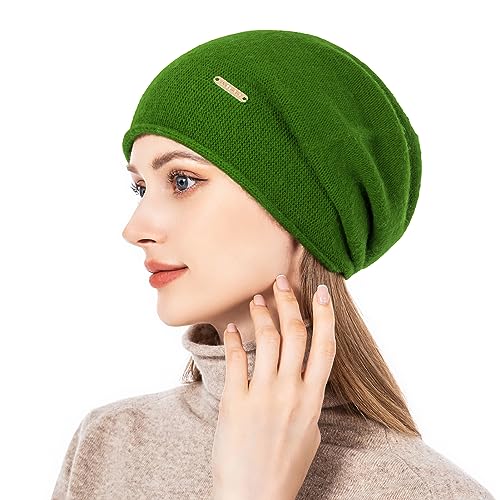 Knit Slouchy Beanie Hats for Women Cashmere Ski Cap Knitted Wool Soft Warm Winter Hat - color: A17-green