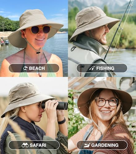 GearTOP Safari Hat for Men Sun Hats for Women UV Protection UPF 50+ Fishing, Gardening, Hiking Hat (22-23 1/2") - color: Light Grey & Beige Standard 2 Pack