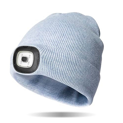 Classic Rechargeable LED Warm Knit Beanie Head Light Hat Headlamp for Outdoor Activities - color: Blue