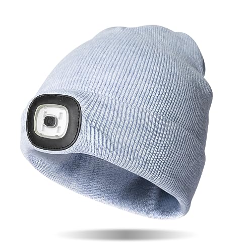 Classic Rechargeable LED Warm Knit Beanie Head Light Hat Headlamp for Outdoor Activities - color: Blue