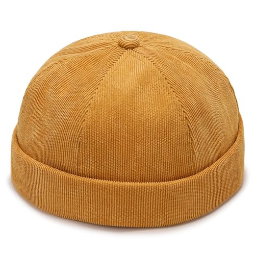 Corduroy Brimless Hat for Men Women Sailor Docker Cap Cuff Harbour Beanie Hat - color: Camel