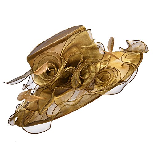 Lawliet Womens Flower Wedding Occasion Wide Brim Church Dress Sun Hat A341 - color: Gold, size: One Size